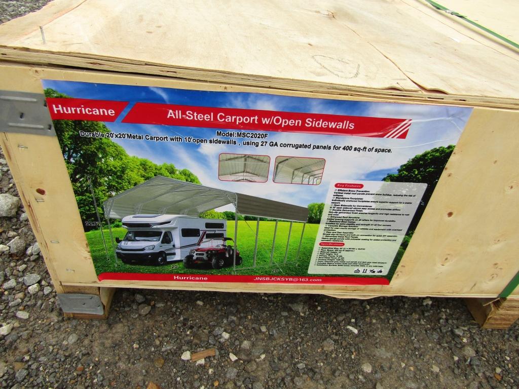 NEW 20FT X 20FT STEEL CARPORT W/ 10FT OPEN SIDES