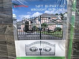 UNUSED (2) 7FT Bi-Parting Wrought Iron Gate w/Deer
