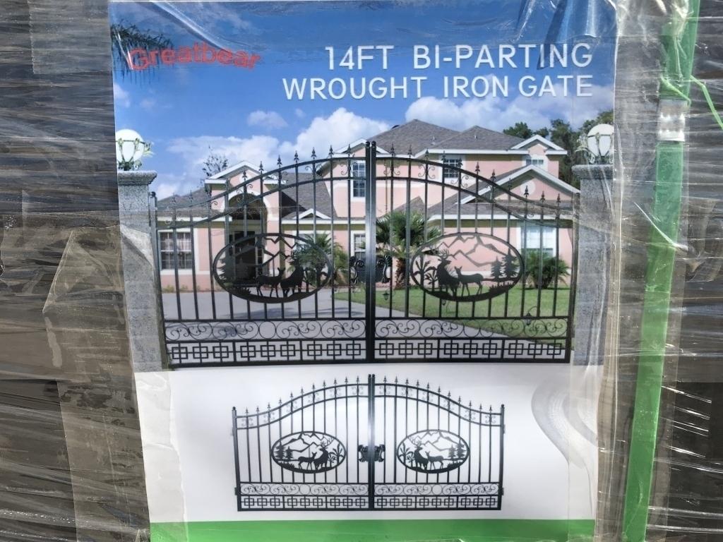 UNUSED (2) 7FT Bi-Parting Wrought Iron Gate w/Deer