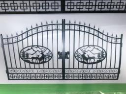 UNUSED (2) 7FT Bi-Parting Wrought Iron Gate w/Deer