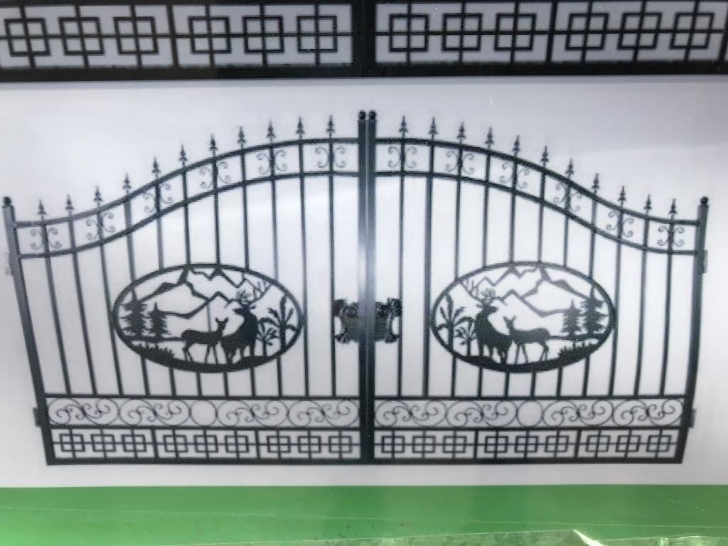UNUSED (2) 7FT Bi-Parting Wrought Iron Gate w/Deer
