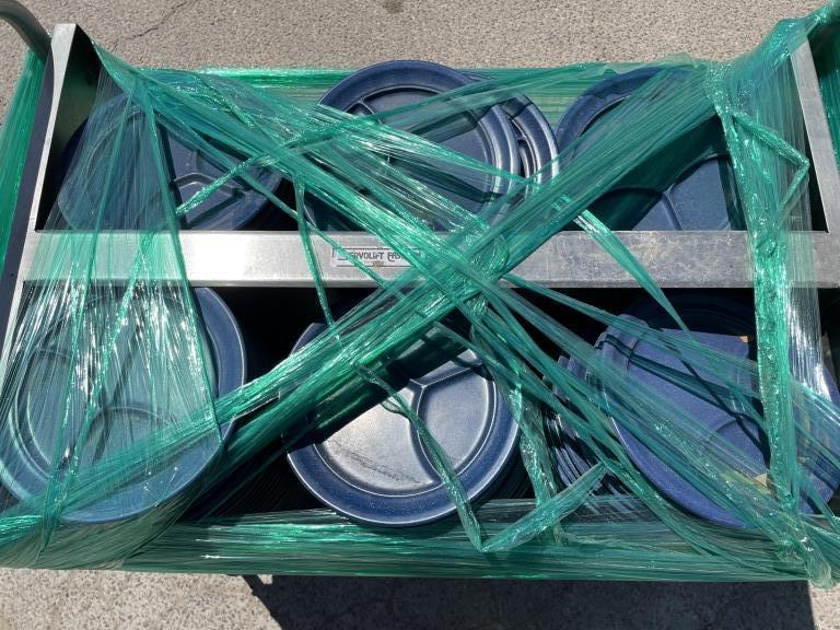 Restaurant SS Serving Cart w/ Aprx(150)Blue Plates