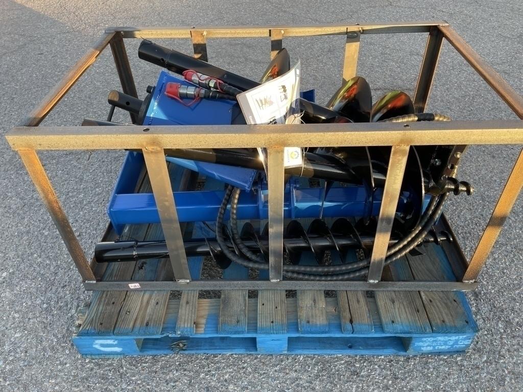 UNUSED Hydraulic Skid-Steer Blue Auger w/ 3 Bits