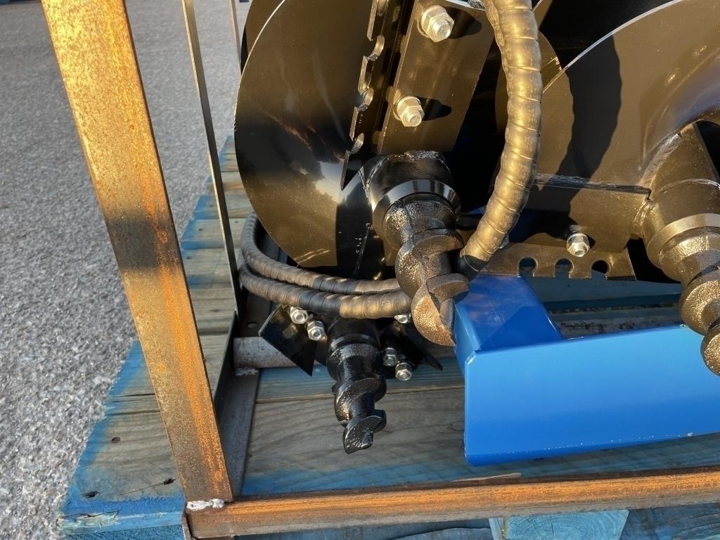 UNUSED Hydraulic Skid-Steer Blue Auger w/ 3 Bits