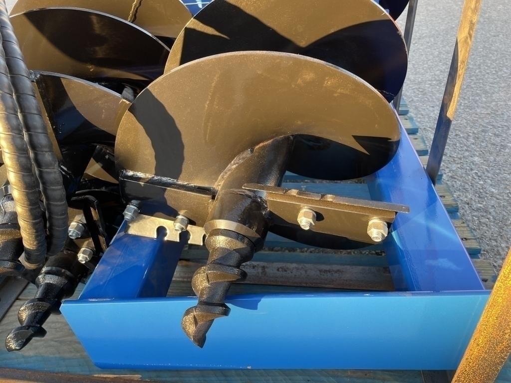 UNUSED Hydraulic Skid-Steer Blue Auger w/ 3 Bits