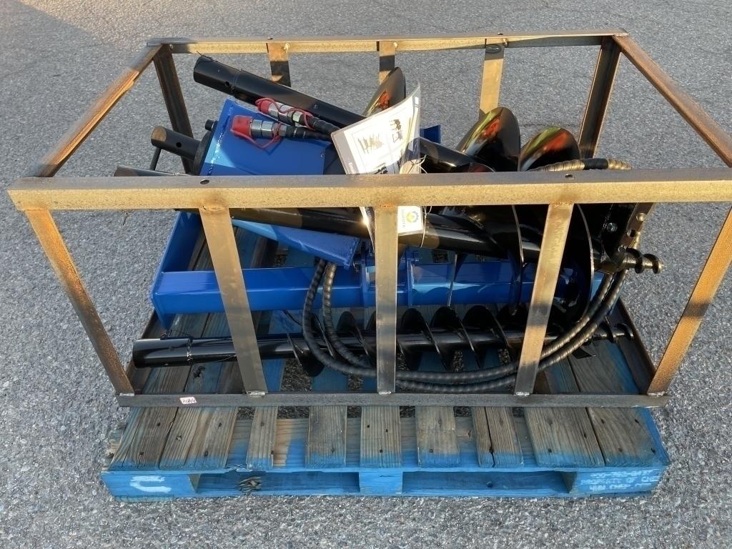 UNUSED Hydraulic Skid-Steer Blue Auger w/ 3 Bits