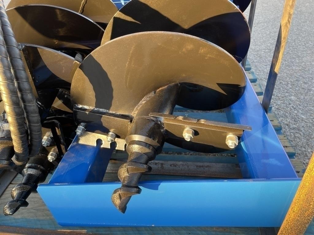 UNUSED Hydraulic Skid-Steer Blue Auger w/ 3 Bits