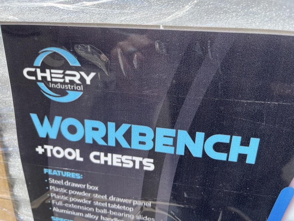 UNUSED 7FT Blue Work Bench w/ 18 Drawers
