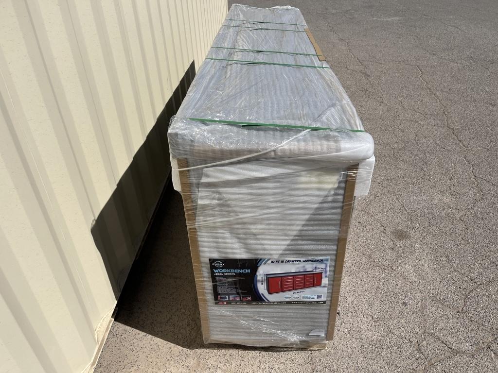 UNUSED 10FT Red Work Bench w/ 15 Drawers