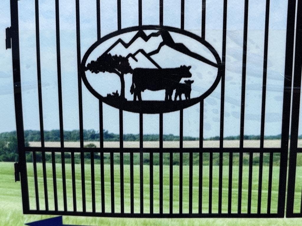 UNUSED 14FT Bi-Parting Iron Gate Pair w/Cattle