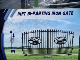 UNUSED 14FT Bi-Parting Iron Gate Pair w/Cattle