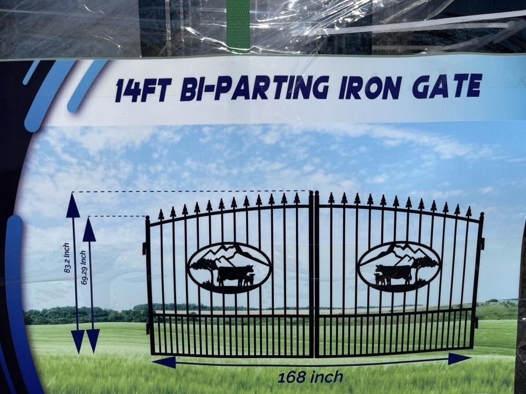 UNUSED 14FT Bi-Parting Iron Gate Pair w/Cattle