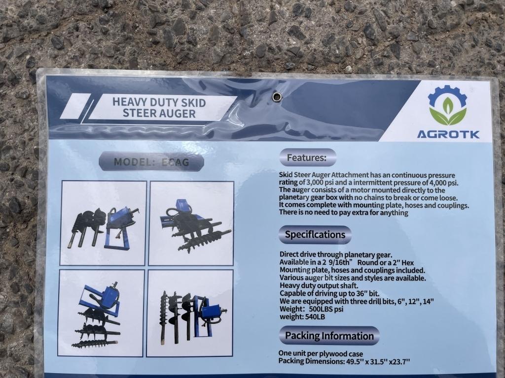 UNUSED Hydraulic Skid-Steer Blue Auger w/ 3 Bits