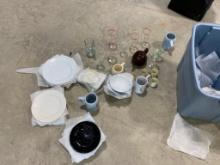 TOTE OF ASSORTED GLASS DISHES