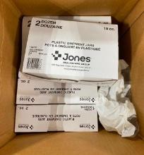 BOX OF PLASTIC OINTMENT JARS
