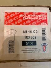 2 BOXES OF 100 PIECES 3/8-16 IN X 3 IN CARRIAGE BOLT