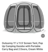 11 FT x 11.5 IN SCREEN TENT POP-UP, CREAM WHITE WITH 2 DOORS