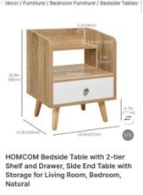BEDSIDE TABLE WITH 2-TIER SHELF AND DRAWER