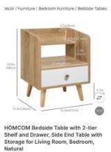 BEDSIDE TABLE WITH 2-TIER SHELF AND DRAWER