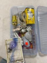 SMALL TOTE OF DIFFERENT WATTAGE LIGHT BULBS