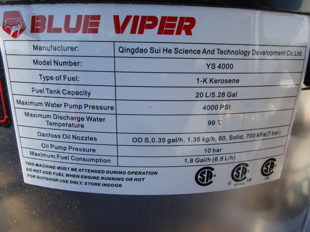 BLUE VIPER HOT WATER PRESSURE WASHER SYSTEM W TANK