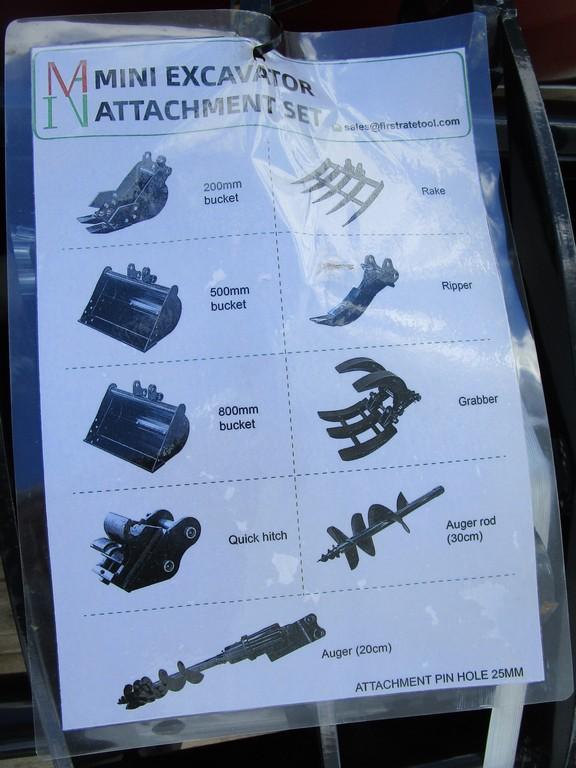 MINI EXCAVATOR 9 PIECE ATTACHMENT SET