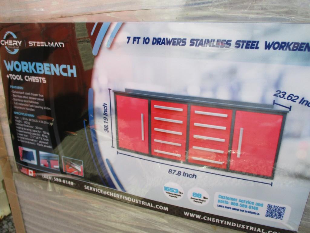 STEELMAN 7', 10 DRAWERS RED WORK BENCH