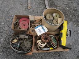 PALLET OF STRAPS, PLANTER PLATES & MISC