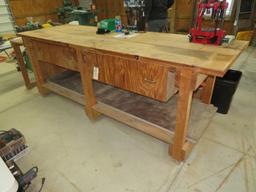 Wooden Workbench - 9' Long, 3' Wide, 38" Tall