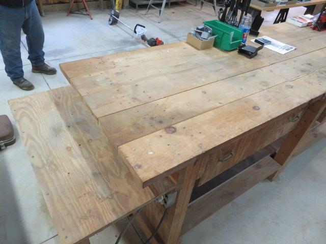 Wooden Workbench - 9' Long, 3' Wide, 38" Tall