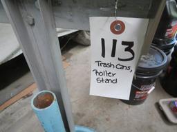 Galvanized trash cans, roller stand