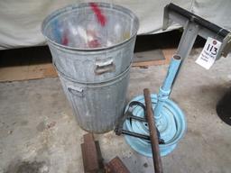 Galvanized trash cans, roller stand