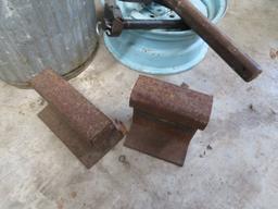 Galvanized trash cans, roller stand