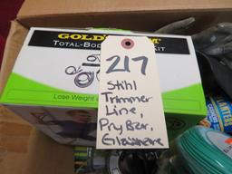 String Trimmer Line, Pry Bar, Glassware