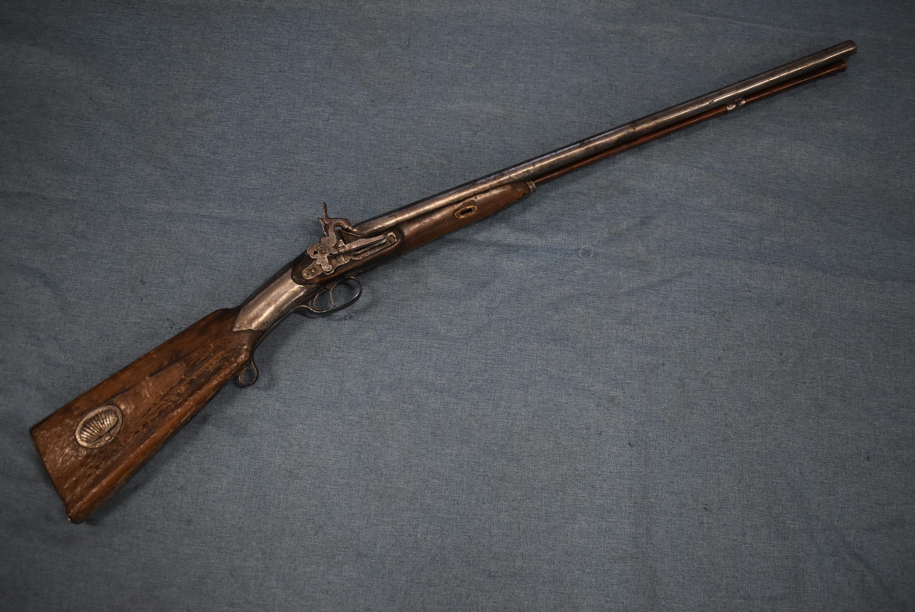 ANTIQUE FLINT LOCK DBL BBL SHOTGUN!!