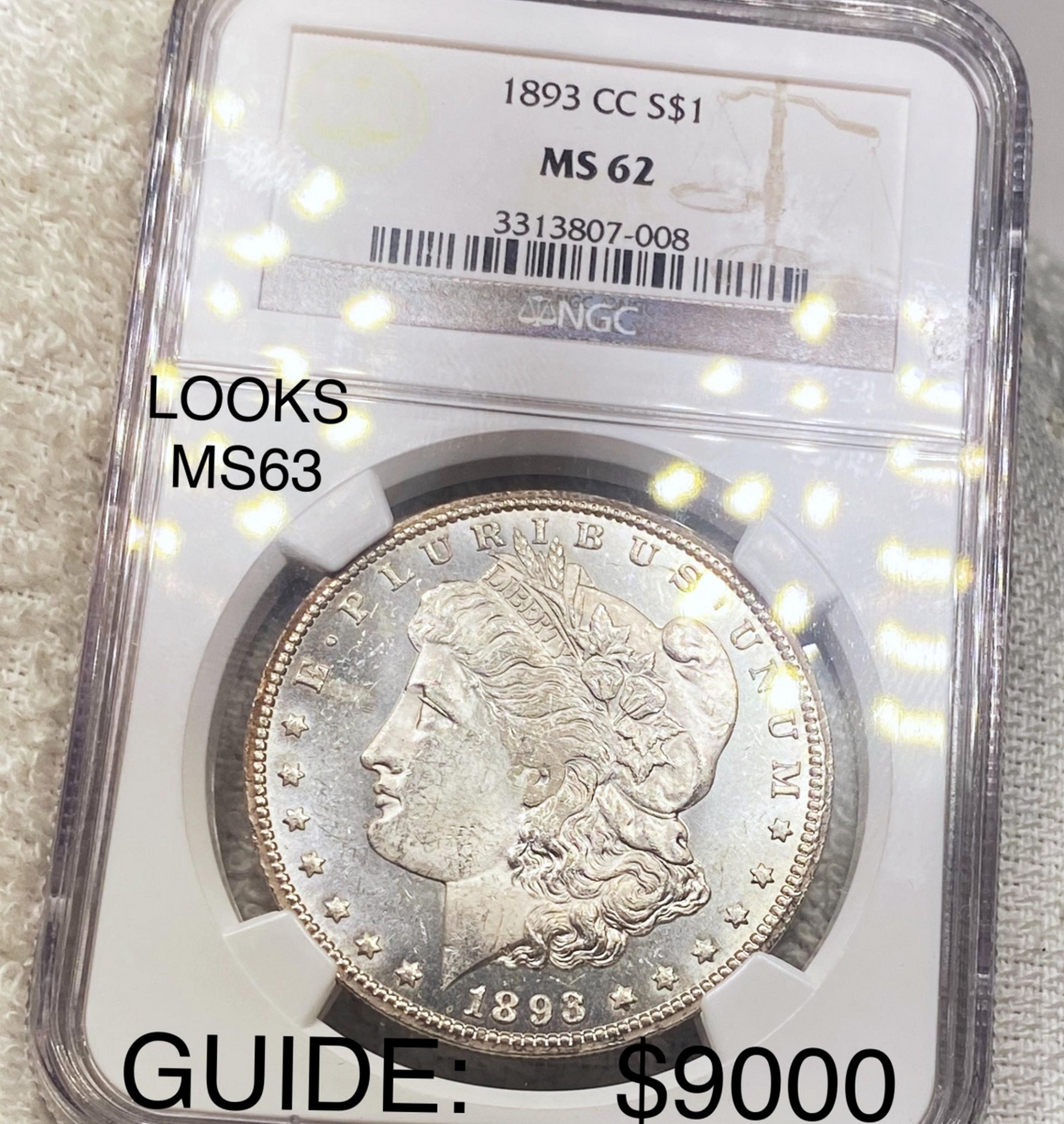 1893-CC Morgan Silver Dollar NGC - MS62