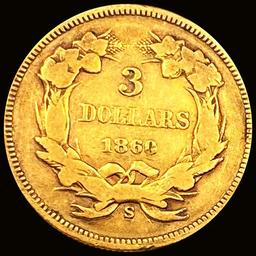 1860-S $3 Gold Piece LIGHTLY CIRCULATED