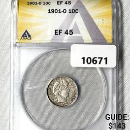 1901-O Barber Dime ANACS-EF45