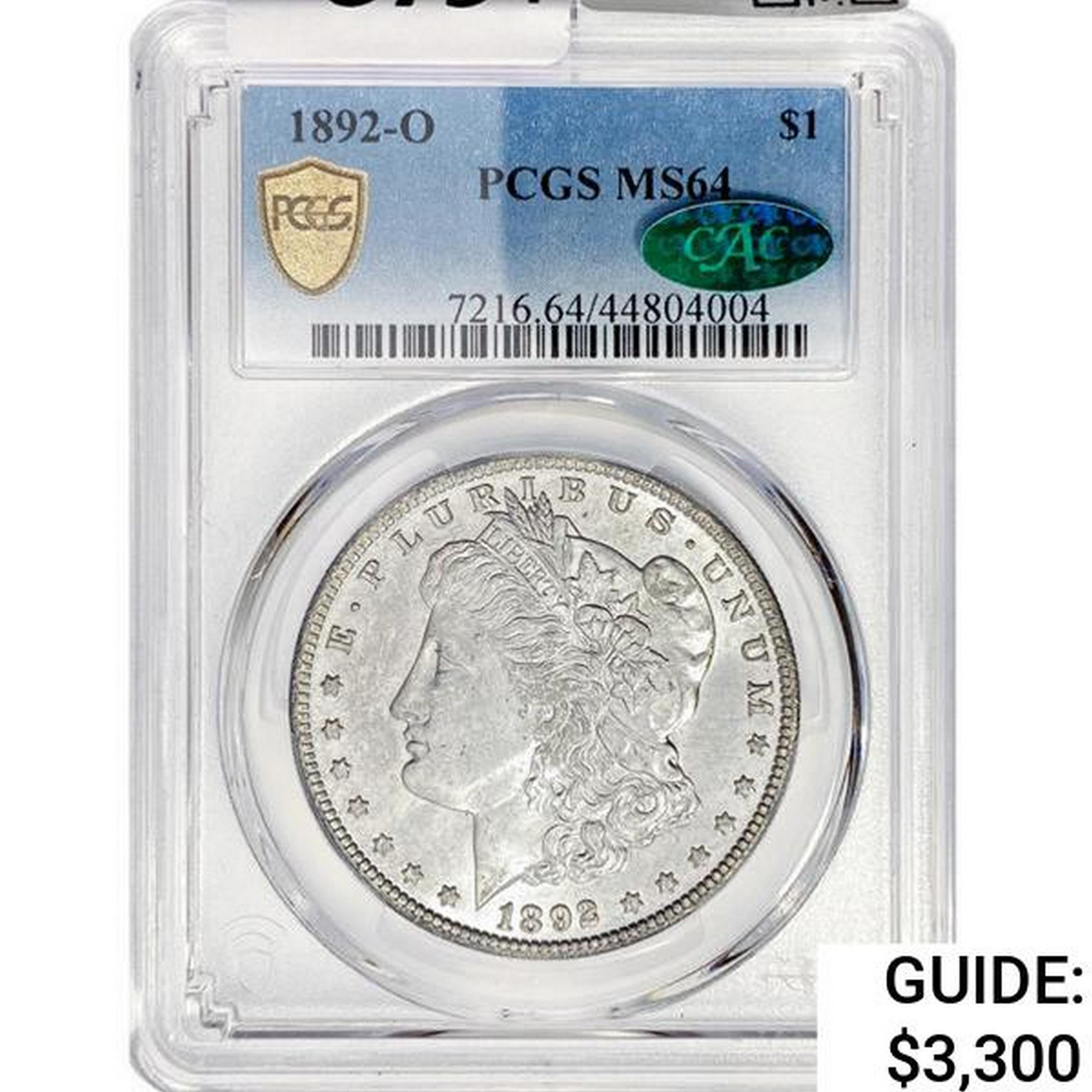 1892-O CAC Morgan Silver Dollar PCGS MS64