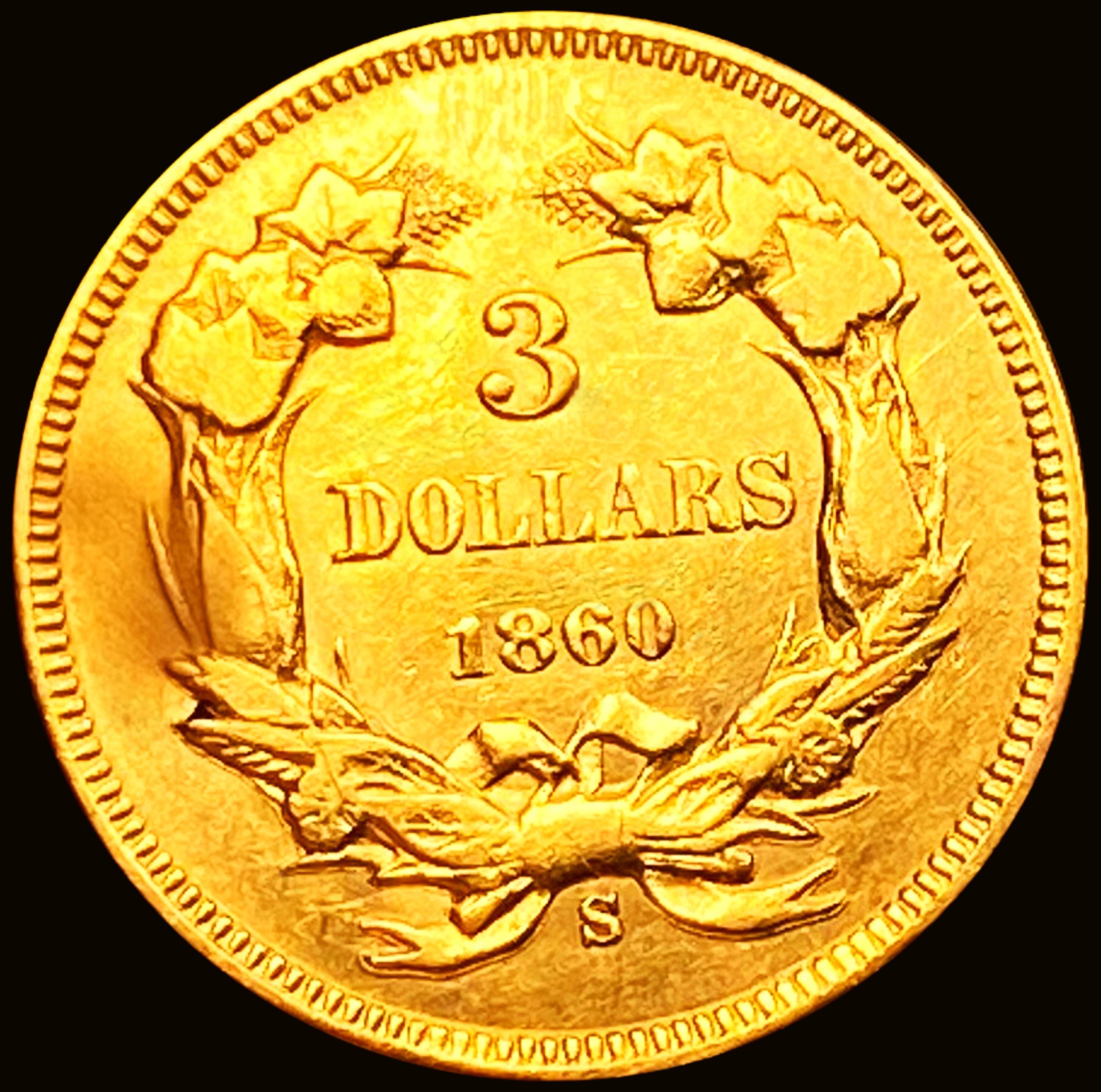 1860-S $3 Gold Piece CHOICE AU