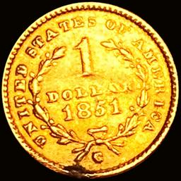 1851-C Rare Gold Dollar CHOICE AU