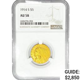 1914-S $5 Gold Half Eagle NGC AU58