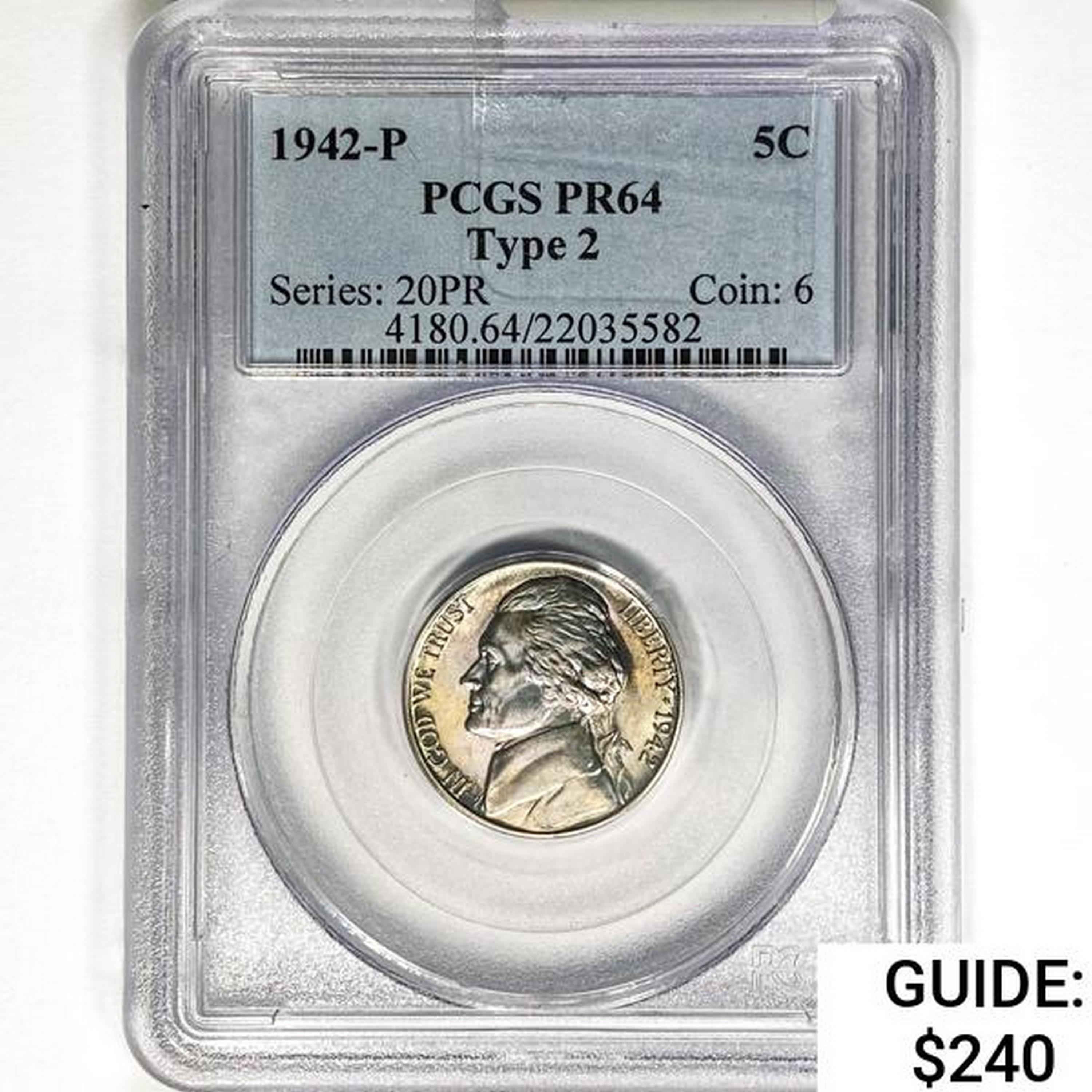 1942-P Jefferson Nickel PCGS PR64 Type 2