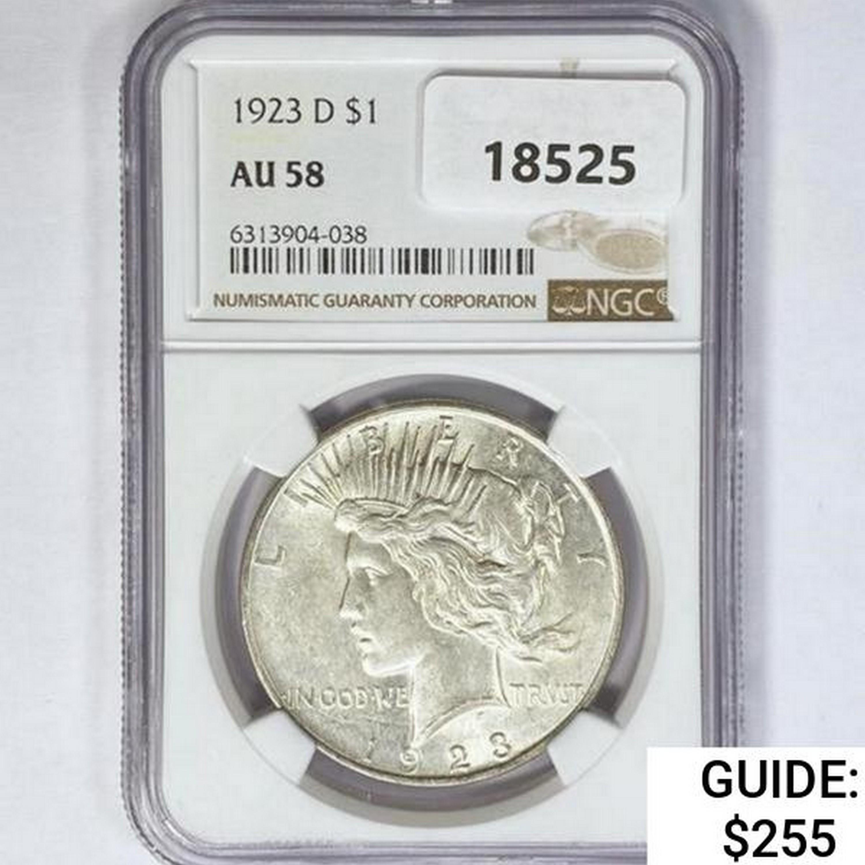 1923-D Silver Peace Dollar NGC AU58