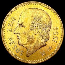 1959 Mexico .2411oz Gold 10 Pesos CHOICE BU