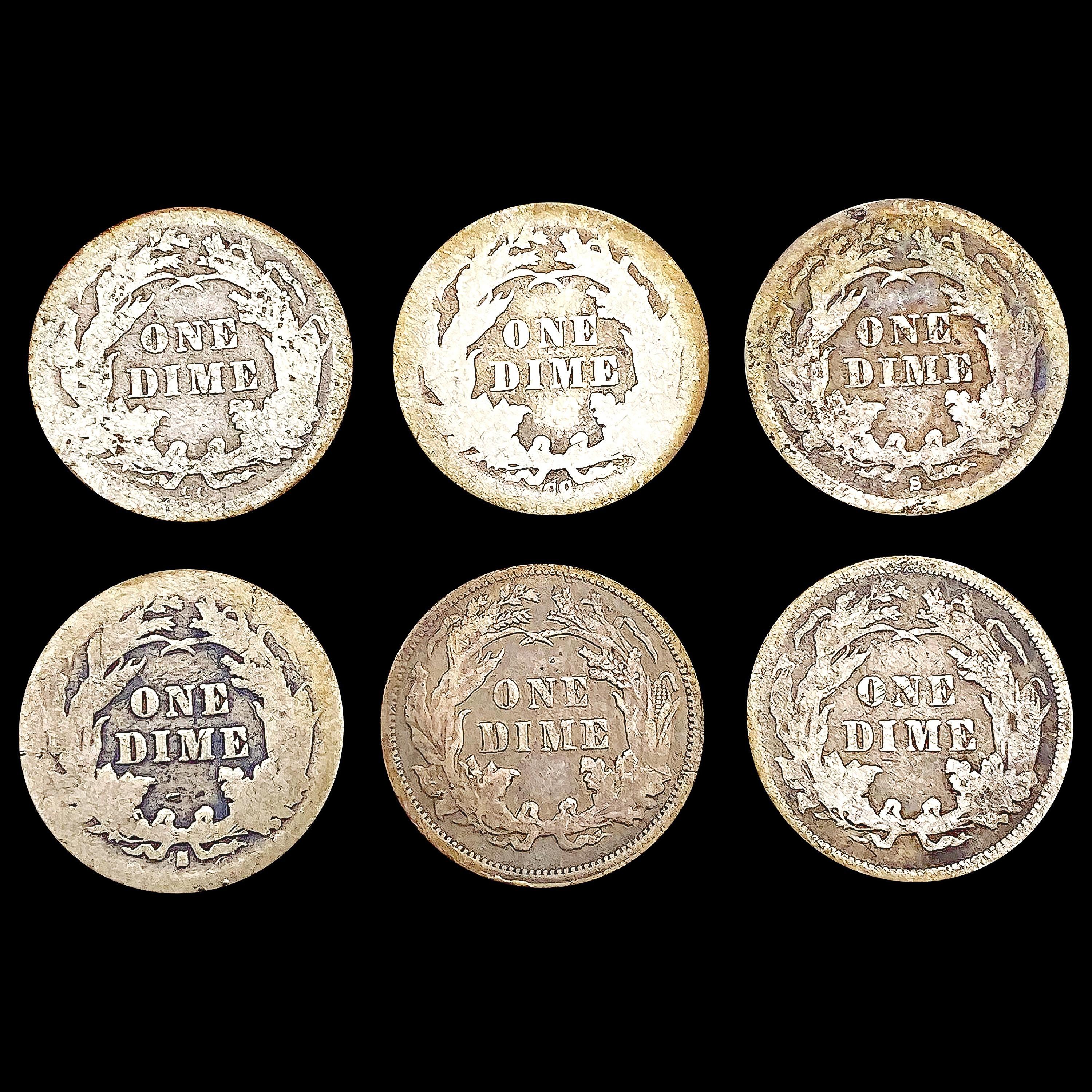 [6] Seated Lib Dimes [1876-S, 1876-CC, 1877, 1877-