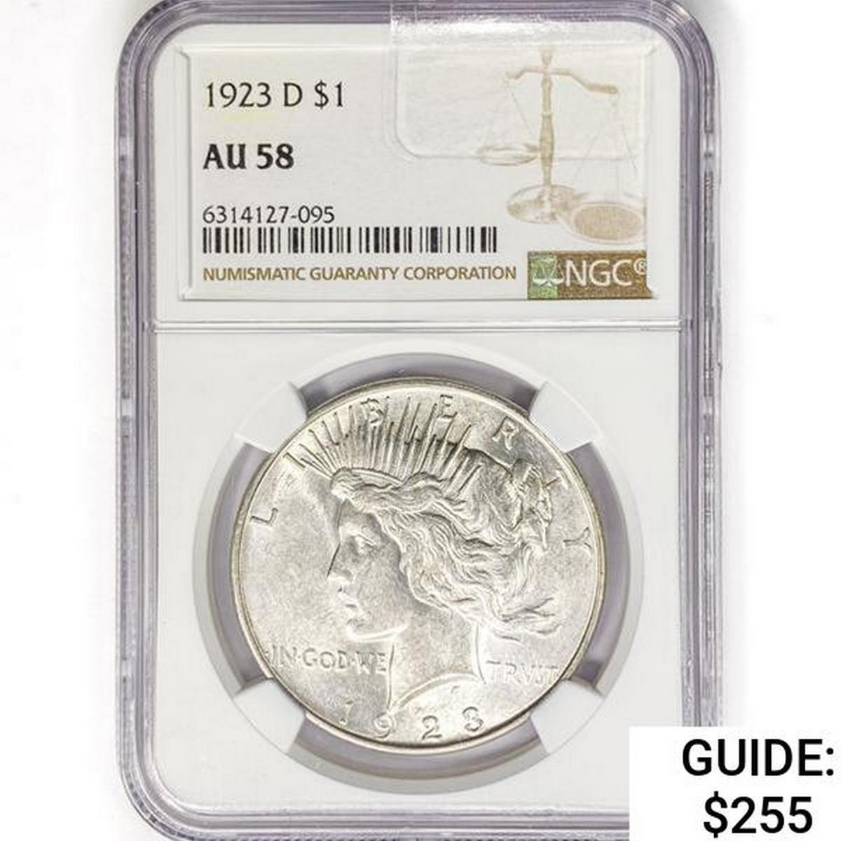 1923-D Silver Peace Dollar NGC AU58