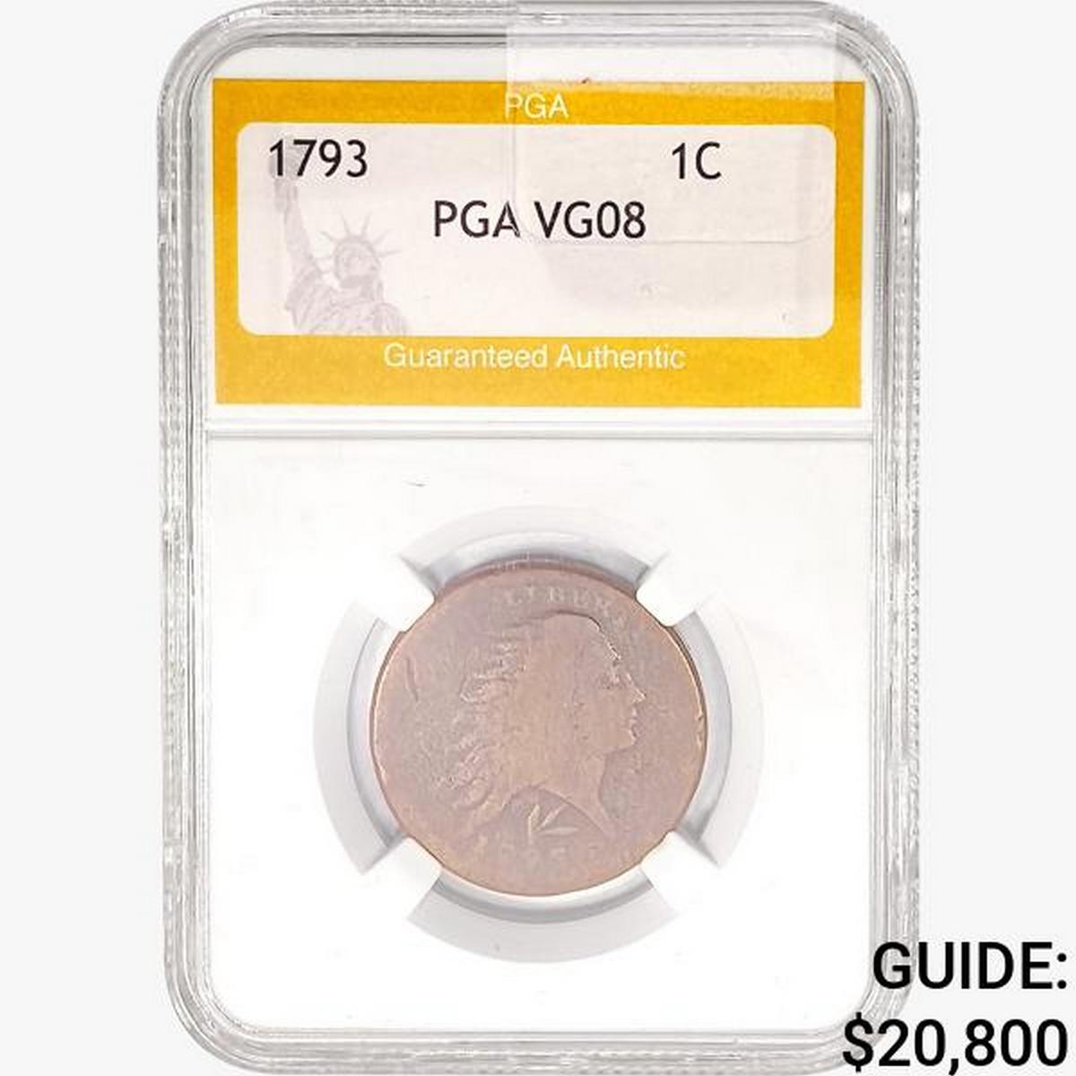 1793 Flowing Hair Large Cent PGA VG08