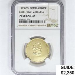 1973 Columbia .3733oz Gold 2000 Pesos NGC PF68 CAM