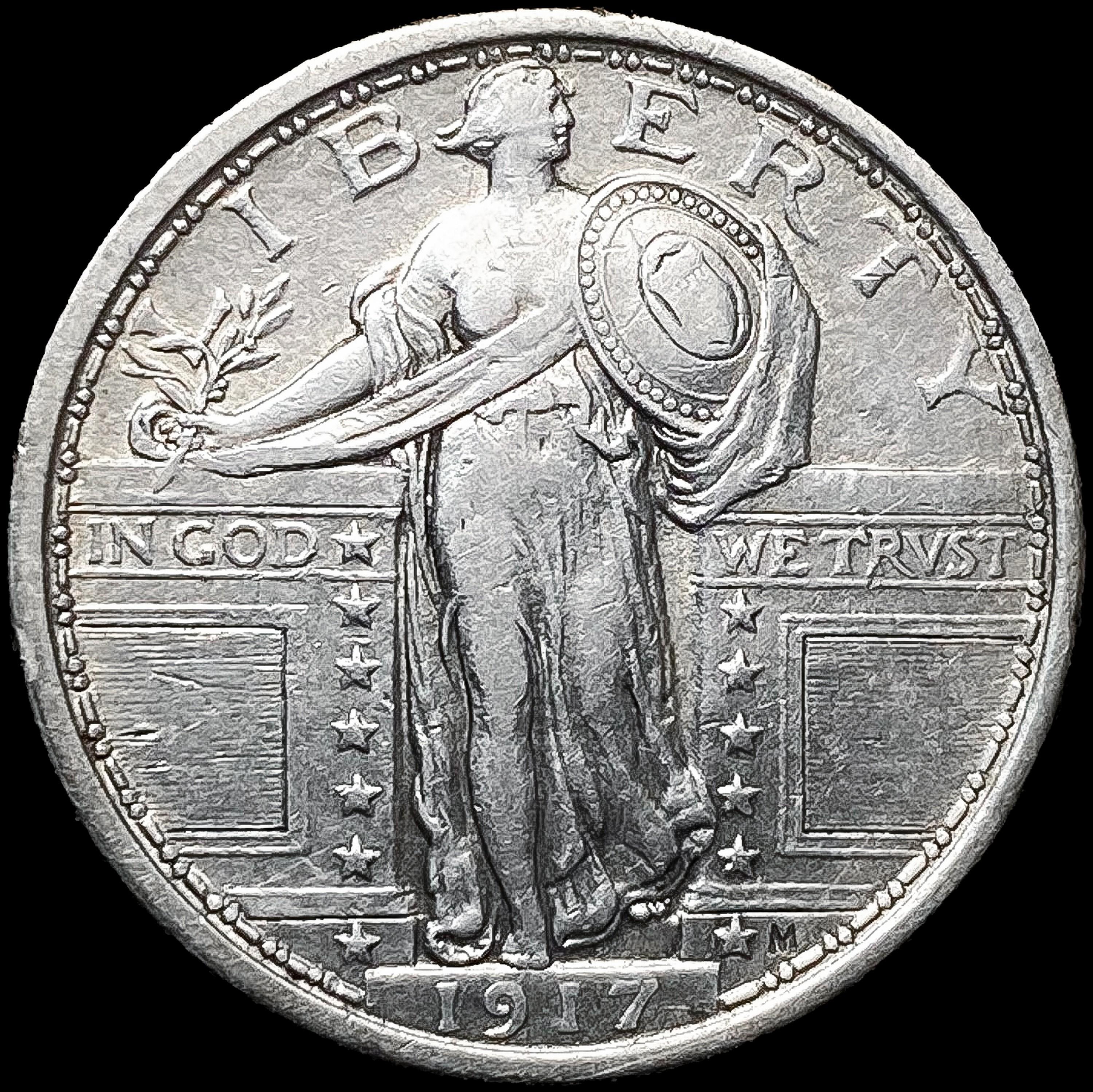 1917 T1 Standing Liberty Quarter CLOSELY UNCIRCULA